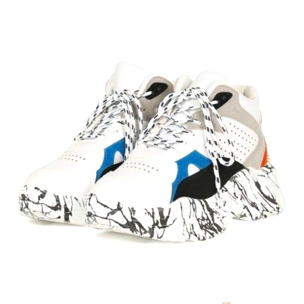 Women Colorblock Lace-Up Marble Flatform Sneaker -White size 7
